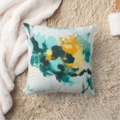 モダン抽象芸術ティール(緑がかった色)及び黄絵を描デザイン クッション (ブランケット)