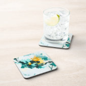 モダン抽象芸術ティール（緑がかった色）及び黄絵を描デザイン コースター (右側)