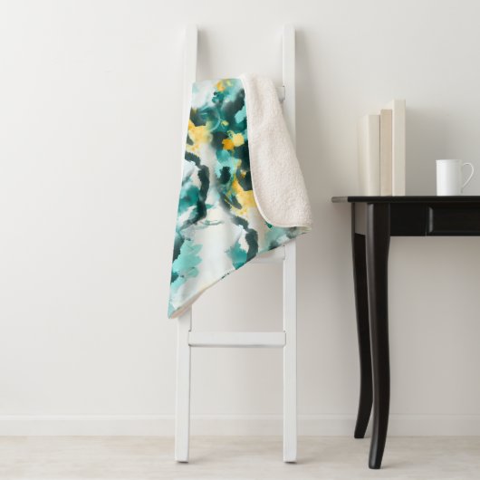 モダン抽象芸術ティール（緑がかった色）及び黄絵を描デザイン シェルパブランケット (インサイチュ)