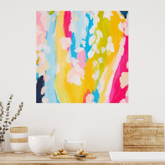 モダン抽象芸術ティール(緑がかった色)及び黄絵を描デザイン ポスター (キッチン)