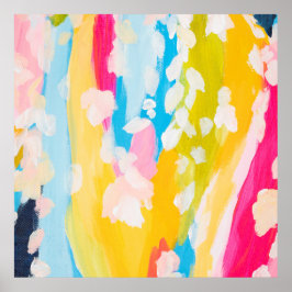 モダン抽象芸術ティール（緑がかった色）及び黄絵を描デザイン ポスター