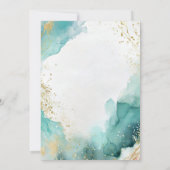 モダン抽象芸術ティール（緑がかった色）金ゴールドビーチ結婚式 招待状 (裏面)
