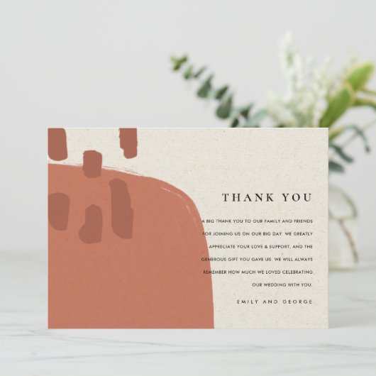 モダン抽象芸術テラコッタレッドクラフト結婚ズ感謝していズ サンキューカード (スタンド正面)