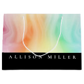 モダン抽象芸術デザイナの水色パーソナライズされた ラージペーパーバッグ (正面)