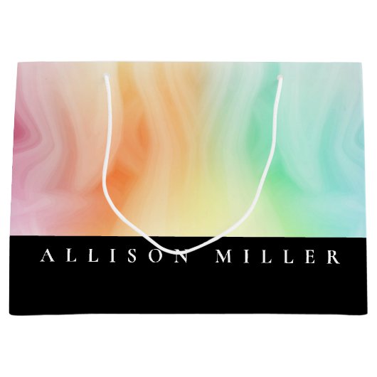 モダン抽象芸術デザイナの水色パーソナライズされた ラージペーパーバッグ (正面)