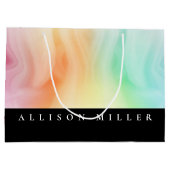 モダン抽象芸術デザイナの水色パーソナライズされた ラージペーパーバッグ (裏面)