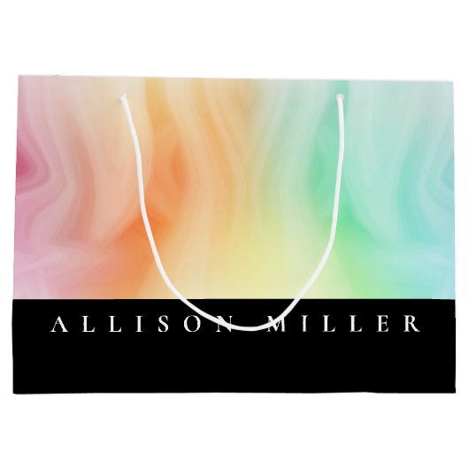 モダン抽象芸術デザイナの水色パーソナライズされた ラージペーパーバッグ (裏面)