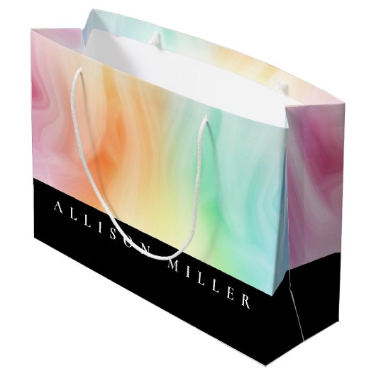 モダン抽象芸術デザイナの水色パーソナライズされた ラージペーパーバッグ (裏面アングル)