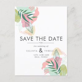 モダン抽象芸術トロピカルピンク&グ結婚リーン救ズ 案内ポストカード