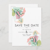 モダン抽象芸術トロピカルピンク&グ結婚リーン救ズ 案内ポストカード (正面/裏面)