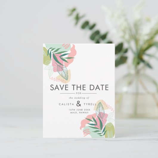 モダン抽象芸術トロピカルピンク&グ結婚リーン救ズ 案内ポストカード (スタンド正面)