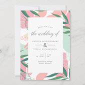 モダン抽象芸術トロピ葉カル結婚 招待状 (正面)