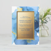 モダン抽象芸術ネイビー青金ゴールドウォーター結婚カラー 招待状 (スタンド正面)