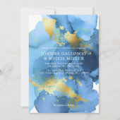 モダン抽象芸術ネイビー青金ゴールドウォーター結婚カラー 招待状 (正面)