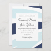 モダン抽象芸術ネイビー&ライトブルー結婚ズ 招待状 (正面)