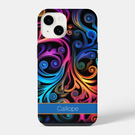 モダン抽象芸術ネオン色の渦巻き iPhoneケース (裏面)