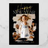 モダン抽象芸術ハッピーニューイヤー筆頭黒 箔シーズンカード (正面)