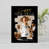 モダン抽象芸術ハッピーニューイヤー筆頭黒 箔シーズンカード (立ち正面)