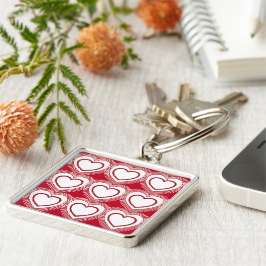 モダン抽象芸術ハート赤と白- Keychain キーホルダー (側面)