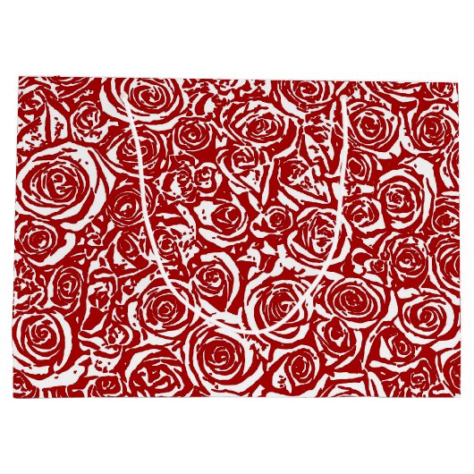 モダン抽象芸術バラパターン、暗赤と白色 ラージペーパーバッグ (裏面)