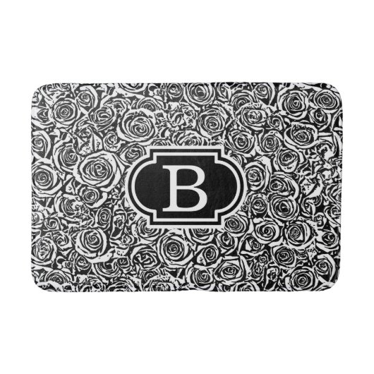 モダン抽象芸術バラパターン、白黒 バスマット (正面)