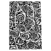 モダン抽象芸術バラパターン、白黒 ミディアムペーパーバッグ (正面)