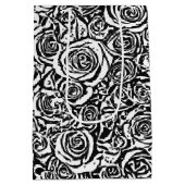 モダン抽象芸術バラパターン、白黒 ミディアムペーパーバッグ (裏面)