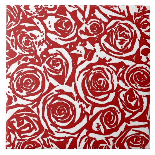 モダン抽象芸術バラパタ赤と白ーン タイル (正面)