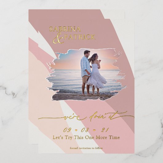 モダン抽象芸術バラ赤面写真 箔招待状 (正面/裏面)