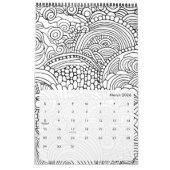 モダン抽象芸術パターンの色付け – 白黒 カレンダー (3月 2026)