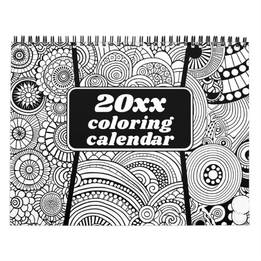 モダン抽象芸術パターンの色付け – 白黒 カレンダー (カバー)