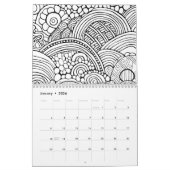 モダン抽象芸術パターンの色付け – 白黒 カレンダー (1月 2026)