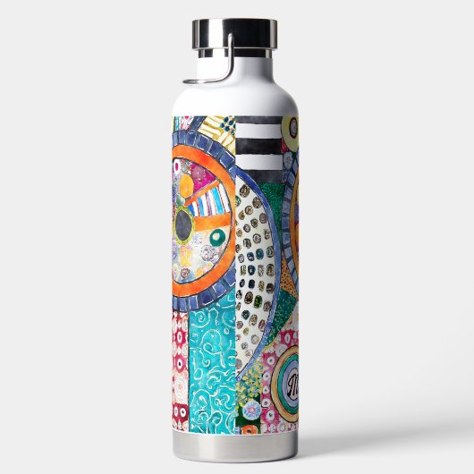 モダン抽象芸術パッチワーク模様モノグラム ウォーターボトル (右面)