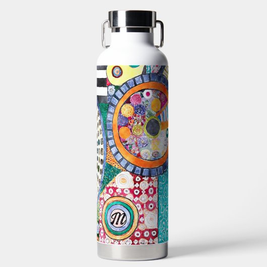 モダン抽象芸術パッチワーク模様モノグラム ウォーターボトル (正面)