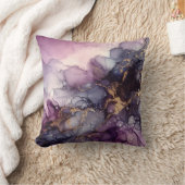 モダン抽象芸術パープルと金ゴールドインク抽象芸術アート クッション (ブランケット)