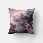 モダン抽象芸術パープルと金ゴールドインク抽象芸術アート クッション (裏面)