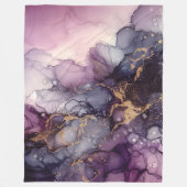 モダン抽象芸術パープルと金ゴールドインク抽象芸術アート フリースブランケット (正面)