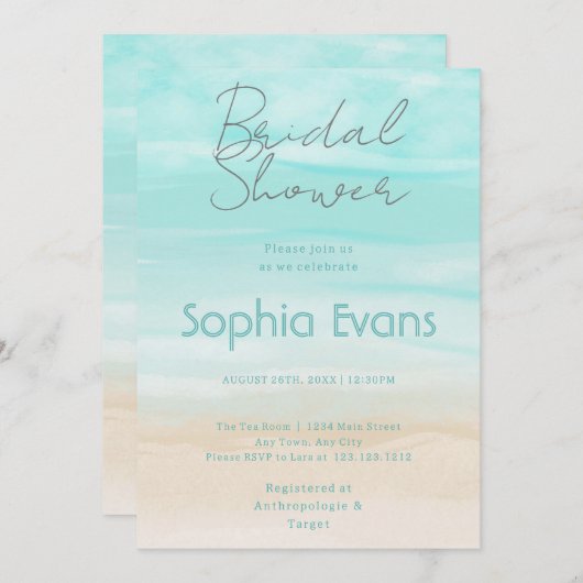 モダン抽象芸術ビーチ結婚式ブライダルシャワー 招待状 (正面/裏面)