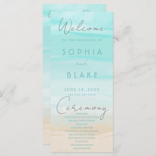 モダン抽象芸術ビーチ結婚式プログラム (正面/裏面)