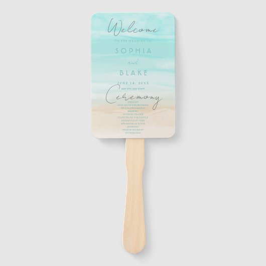 モダン抽象芸術ビーチ結婚式プログラム ハンドファン (正面)