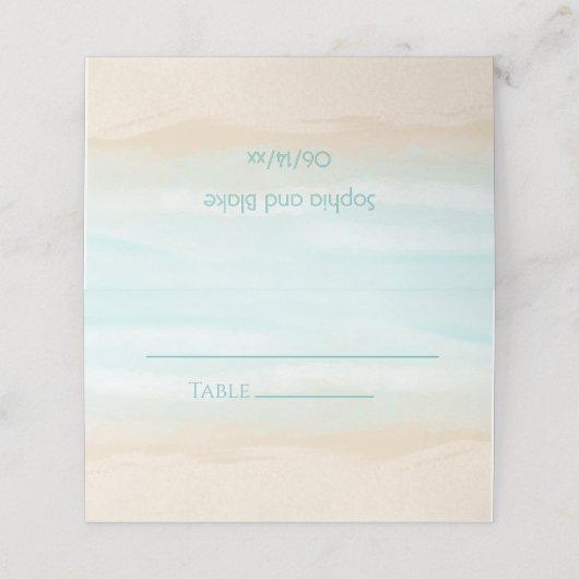 モダン抽象芸術ビーチ結婚式折り曲げ座席表 プレイスカード (外部開封)