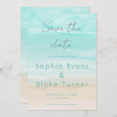 モダン抽象芸術ビーチ結婚式日付の保存 招待状 (正面/裏面)