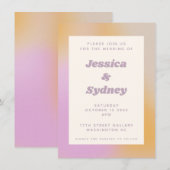 モダン抽象芸術ピンクのオレンジ色のグラデーシ結婚ョン 招待状 (正面/裏面)