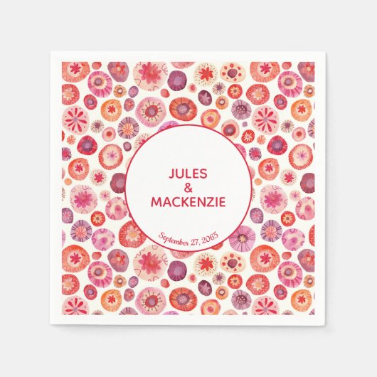 モダン抽象芸術ピンクの水彩円 スタンダードカクテルナプキン (正面)