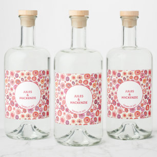 モダン抽象芸術ピンクの水彩円 リキュールボトルラベル