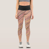 モダン抽象芸術ピンクイエロー金ゴールドカラフルストライプ カプリレギンス (正面)