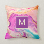 モダン抽象芸術ピンクファインアートスワールモノグラム クッション<br><div class="desc">ピンクかわいらしのコンテンポラリー抽象芸術アートは薄いピンク、紫、金ゴールド、青と渦巻く。どんな家ポップ・アートのの色にも最適。モノグラムでパーソナライズされたもいい。</div>