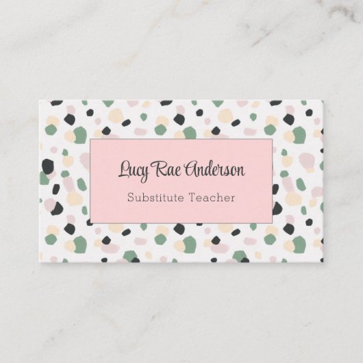 モダン抽象芸術ピンク灰色と緑 名刺 (正面)