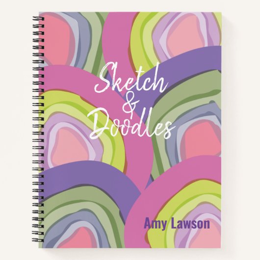 モダン抽象芸術ピンク紫パーソナライズされた ノートブック (正面)