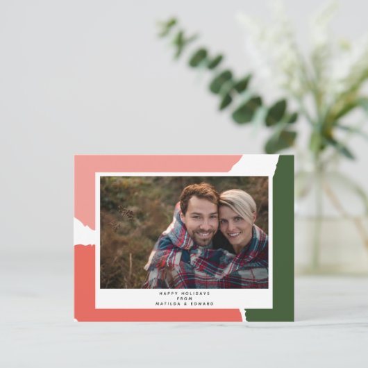 モダン抽象芸術ピンク色の緑の休日 ポストカード (スタンド正面)